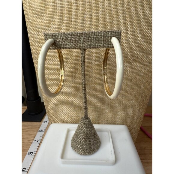 Kenneth Lane Gold & Ivory Hoop Earrings 2" Diameter Elegant Design Womens - Picture 10 of 15